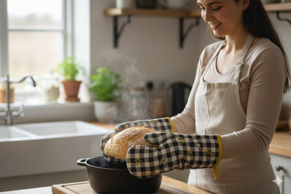 Honeybee Checkered Cotton Oven Gloves – Set of 2