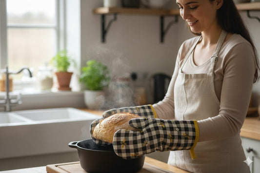 Honeybee Checkered Cotton Oven Gloves – Set of 2