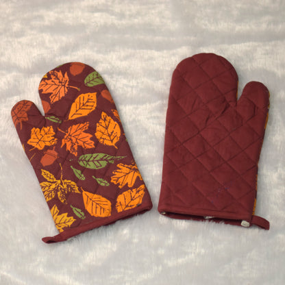 Autumn Leaf Printed Cotton Oven Gloves – Set of 2