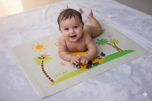 Kids Joy Printed Air-Filled Rubber Cot Sheet – Waterproof Baby Bath & Changing Mat