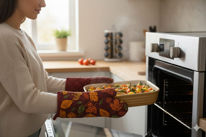 Autumn Leaf Printed Cotton Oven Gloves – Set of 2