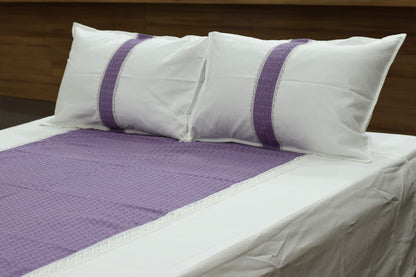 Elegant White &Lavender King Size Bedspread Set with Lace Border