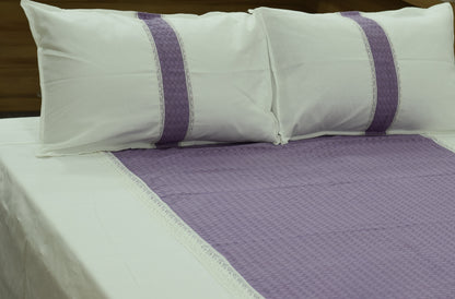 Elegant White &Lavender King Size Bedspread Set with Lace Border