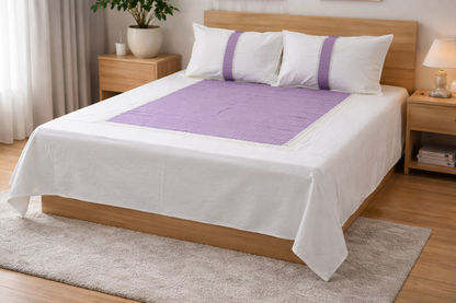 Elegant White &Lavender King Size Bedspread Set with Lace Border