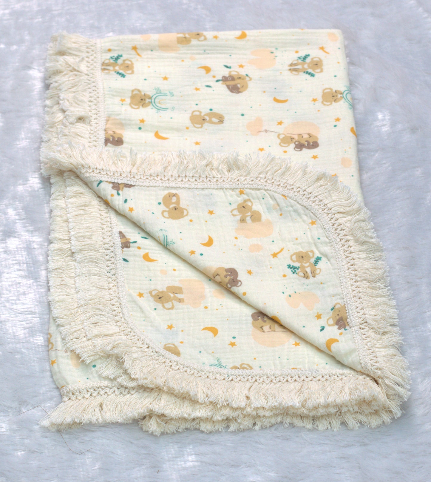 Soft Cotton Muslin Baby Swaddle Cloth with Teddy Print | 100 × 90 cm