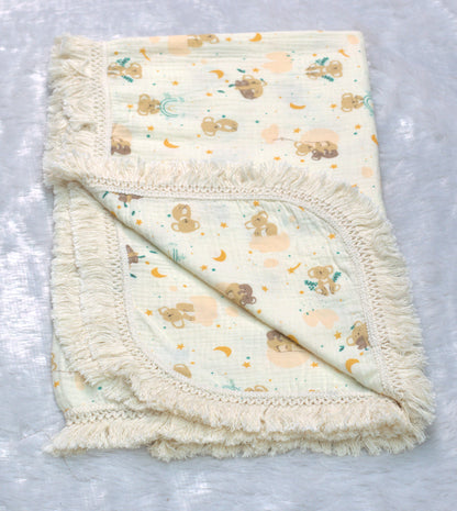 Soft Cotton Muslin Baby Swaddle Cloth with Teddy Print | 100 × 90 cm