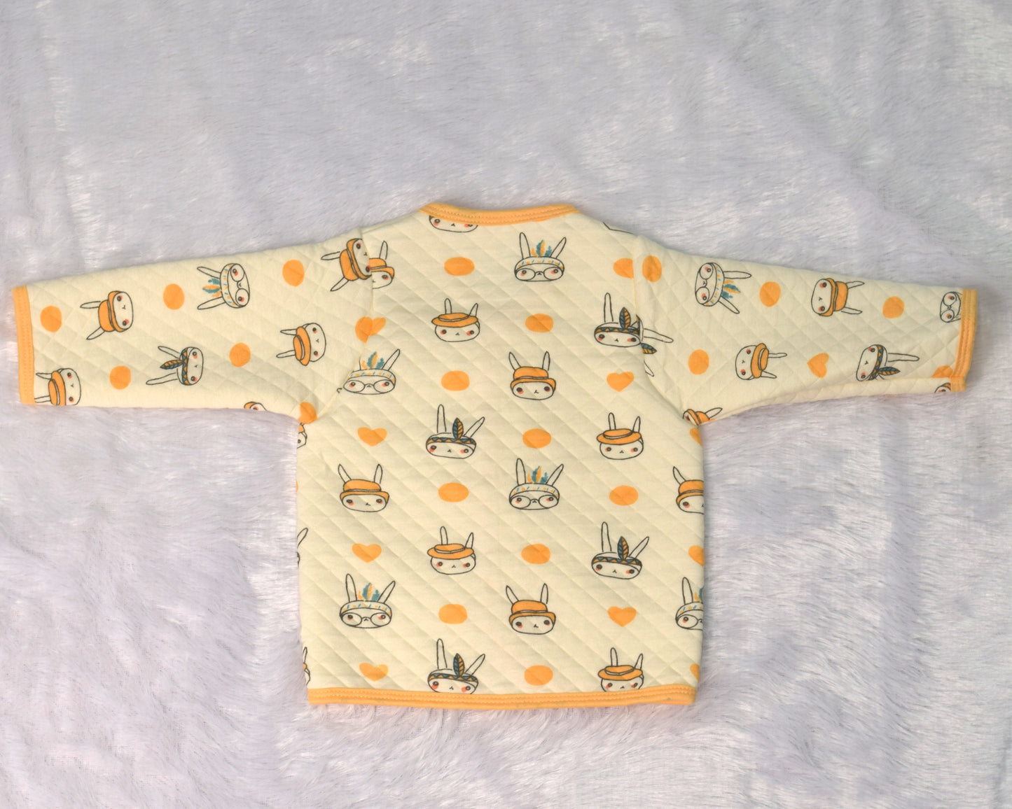 Soft Cotton Quilted Baby Jhabla (3–6 Months) – Cute Bunny Print, Front Open
