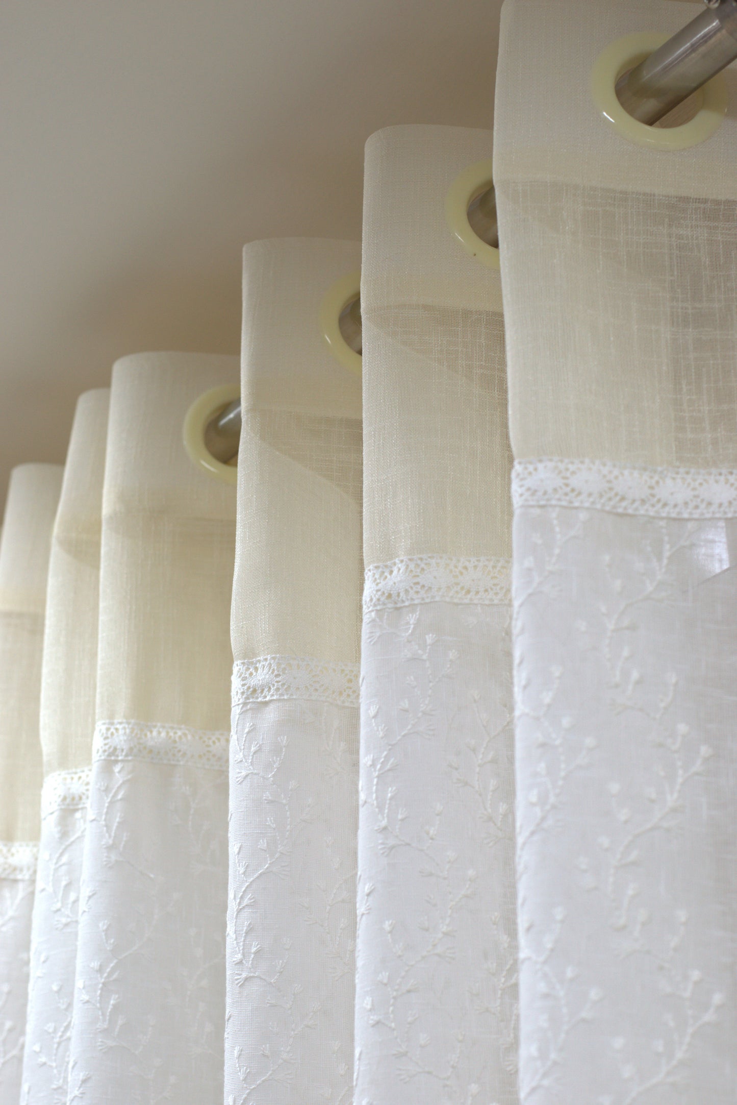 Elegant Off-White Semi Linen Door Curtain with Floral Embroidery | 4×7 Ft Eyelet Curtain