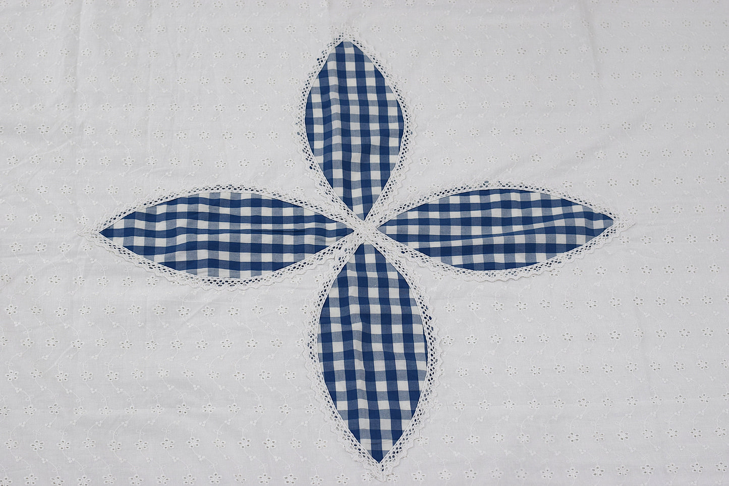 Premium Cotton King Size Bedsheet with Blue Checkered Floral Appliqué & Pillow Covers