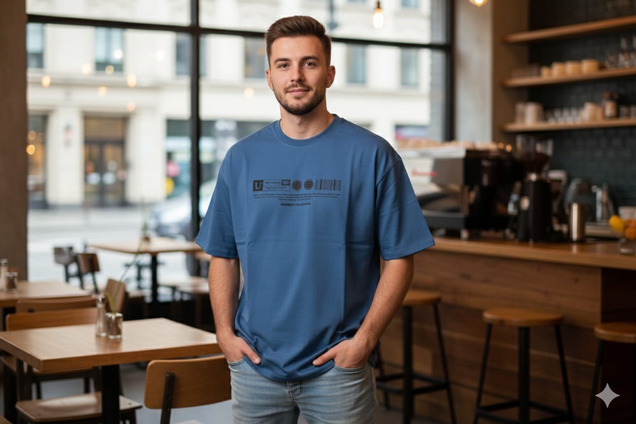 Men’s Galaxy Graphic Oversized T-Shirt – Space Shuttle Print | Blue