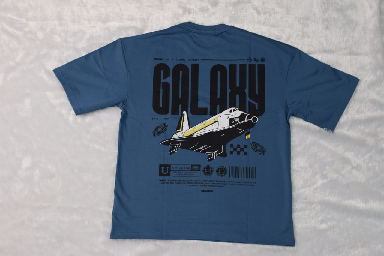 Men’s Galaxy Graphic Oversized T-Shirt – Space Shuttle Print | Blue