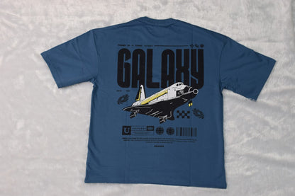 Men’s Galaxy Graphic Oversized T-Shirt – Space Shuttle Print | Blue