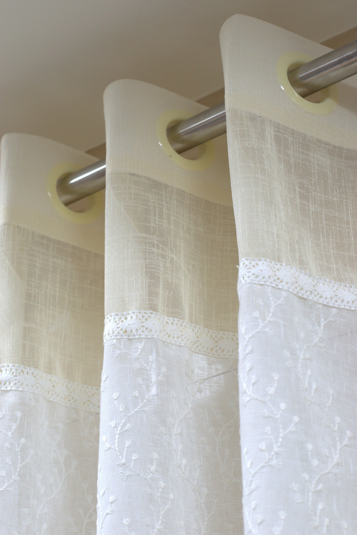 Elegant Off-White Semi Linen Door Curtain with Floral Embroidery | 4×7 Ft Eyelet Curtain