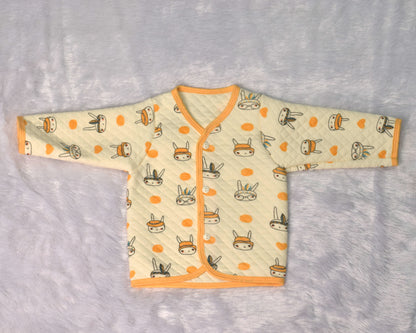 Soft Cotton Quilted Baby Jhabla (3–6 Months) – Cute Bunny Print, Front Open