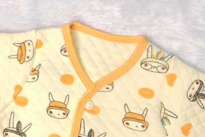 Soft Cotton Quilted Baby Jhabla (3–6 Months) – Cute Bunny Print, Front Open