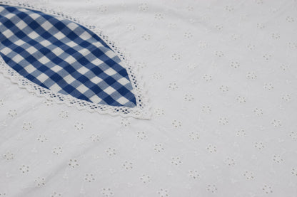 Premium Cotton King Size Bedsheet with Blue Checkered Floral Appliqué & Pillow Covers