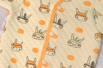 Soft Cotton Quilted Baby Jhabla (3–6 Months) – Cute Bunny Print, Front Open