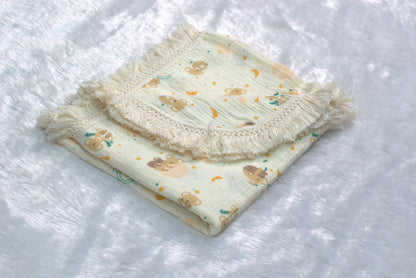 Soft Cotton Muslin Baby Swaddle Cloth with Teddy Print | 100 × 90 cm
