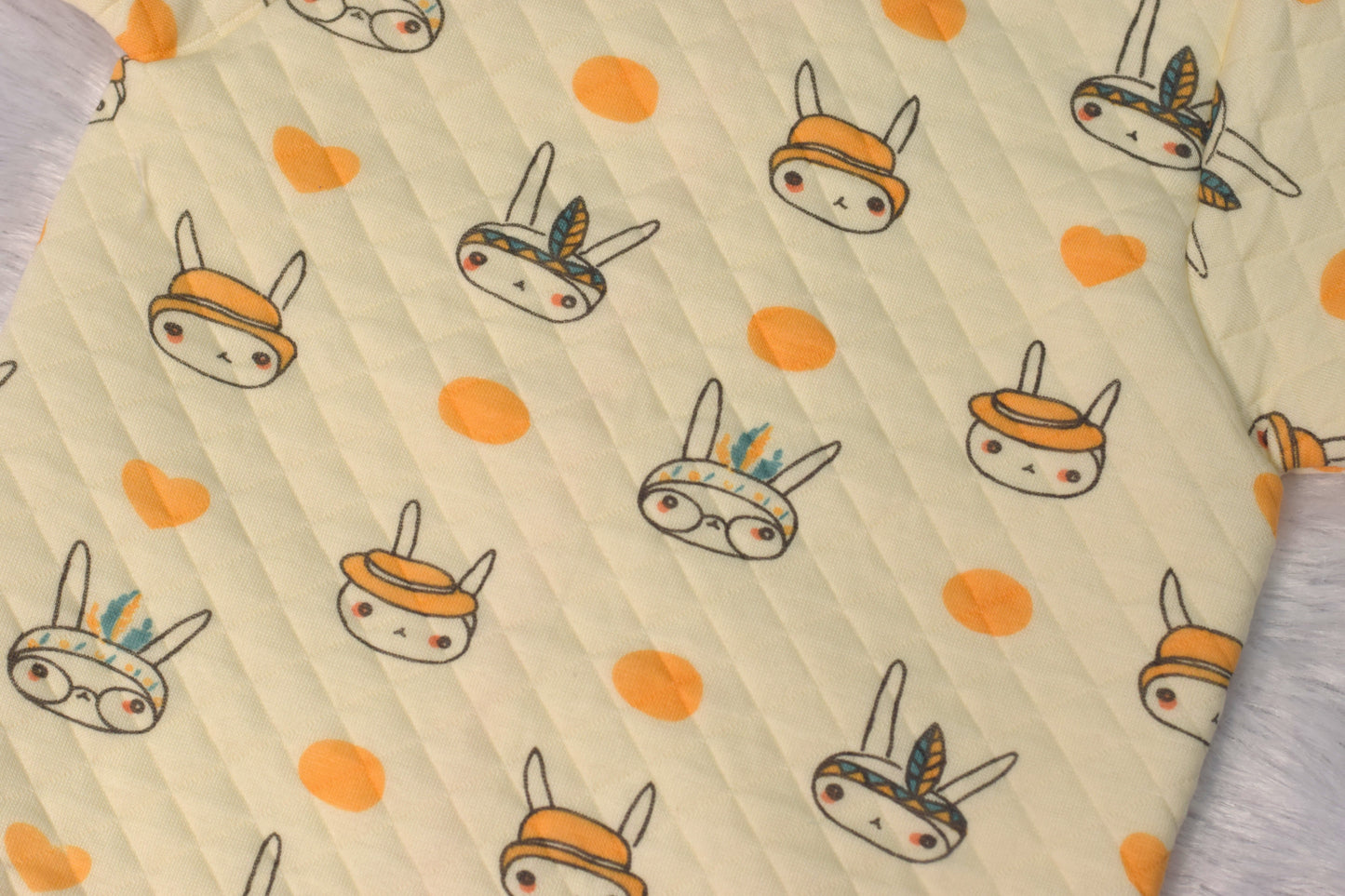 Soft Cotton Quilted Baby Jhabla (3–6 Months) – Cute Bunny Print, Front Open