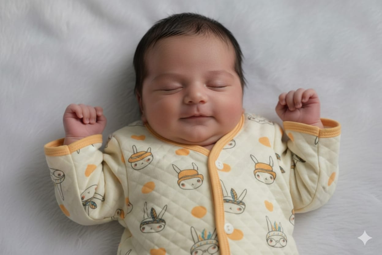 Soft Cotton Quilted Baby Jhabla (3–6 Months) – Cute Bunny Print, Front Open