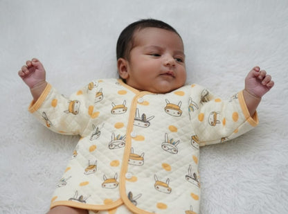 Soft Cotton Quilted Baby Jhabla (3–6 Months) – Cute Bunny Print, Front Open