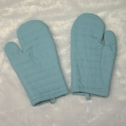 Soft Blue Cotton Quilted Oven Gloves – Heat Resistant Kitchen Mitts (Set of 2)