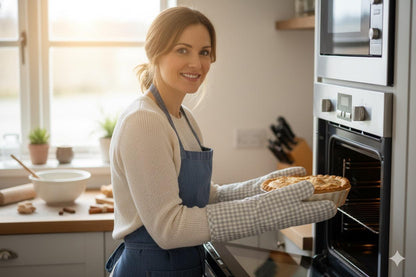 Grey Checkered Cotton Oven Gloves – Heat Resistant Kitchen Mitts (Set of 2)