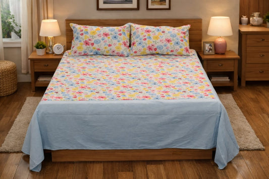 Floral Printed King Size Bedspread with Matching Pillow Covers – Soft & Elegant Bedroom Décor