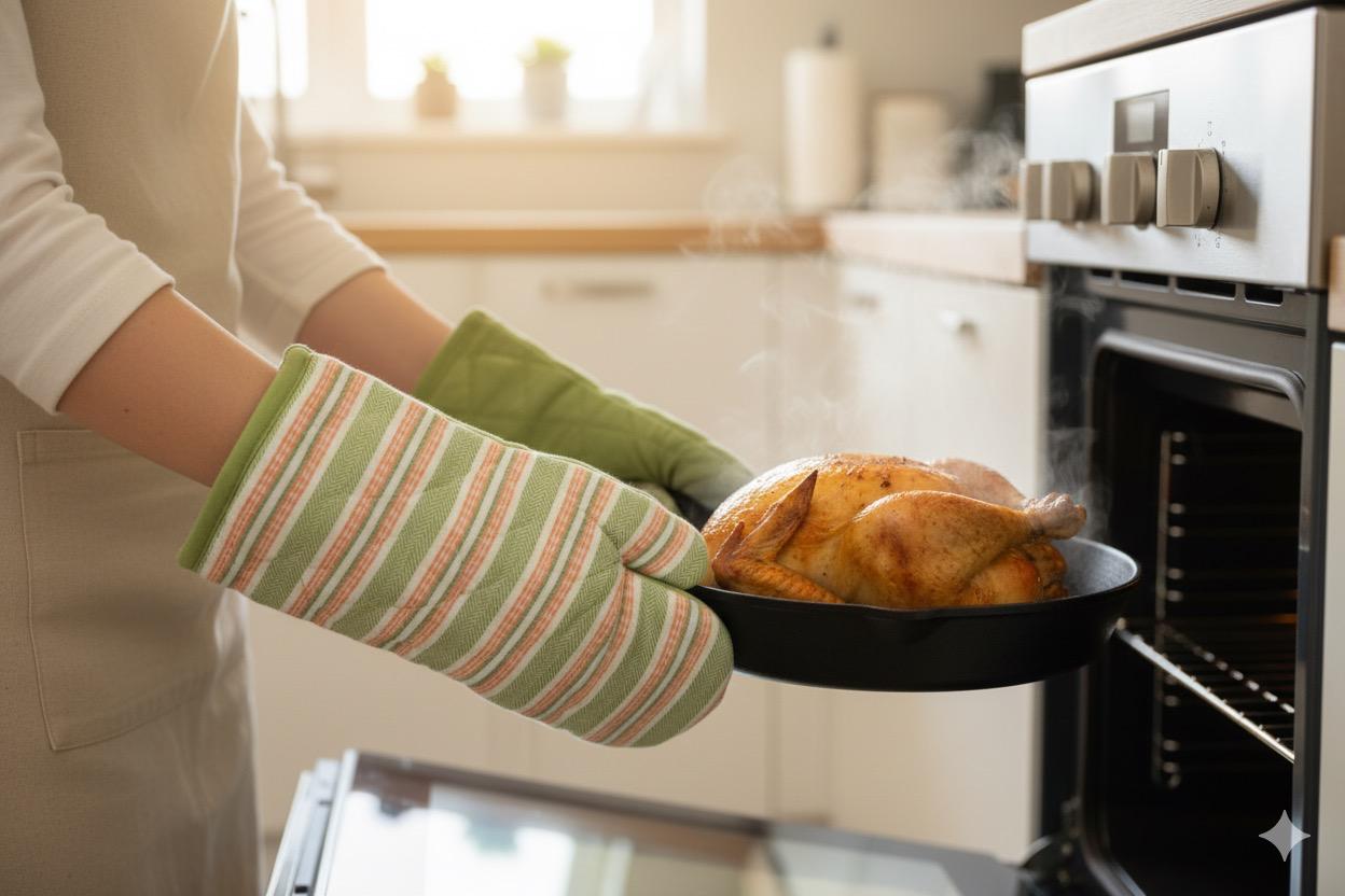 Green Quilted Cotton Oven Gloves – Heat Resistant Kitchen Mitts (Set of 2)