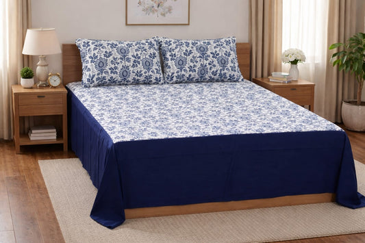 Elegant Blue Floral King Size Bedspread with Matching Pillow Covers
