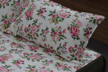 Floral Cotton King Size Bedspread – Soft Printed Bedsheet with Elegant Rose Design