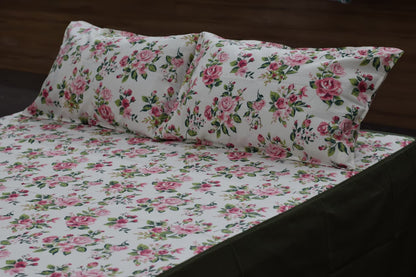 Floral Cotton King Size Bedspread – Soft Printed Bedsheet with Elegant Rose Design