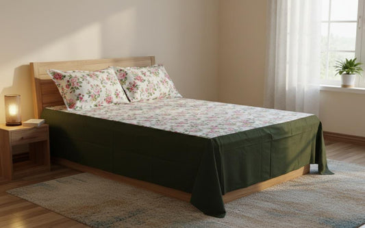 Floral Cotton King Size Bedspread – Soft Printed Bedsheet with Elegant Rose Design