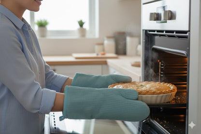 Soft Cotton Heat-Resistant Oven Gloves – Sky Blue (Set of 2)