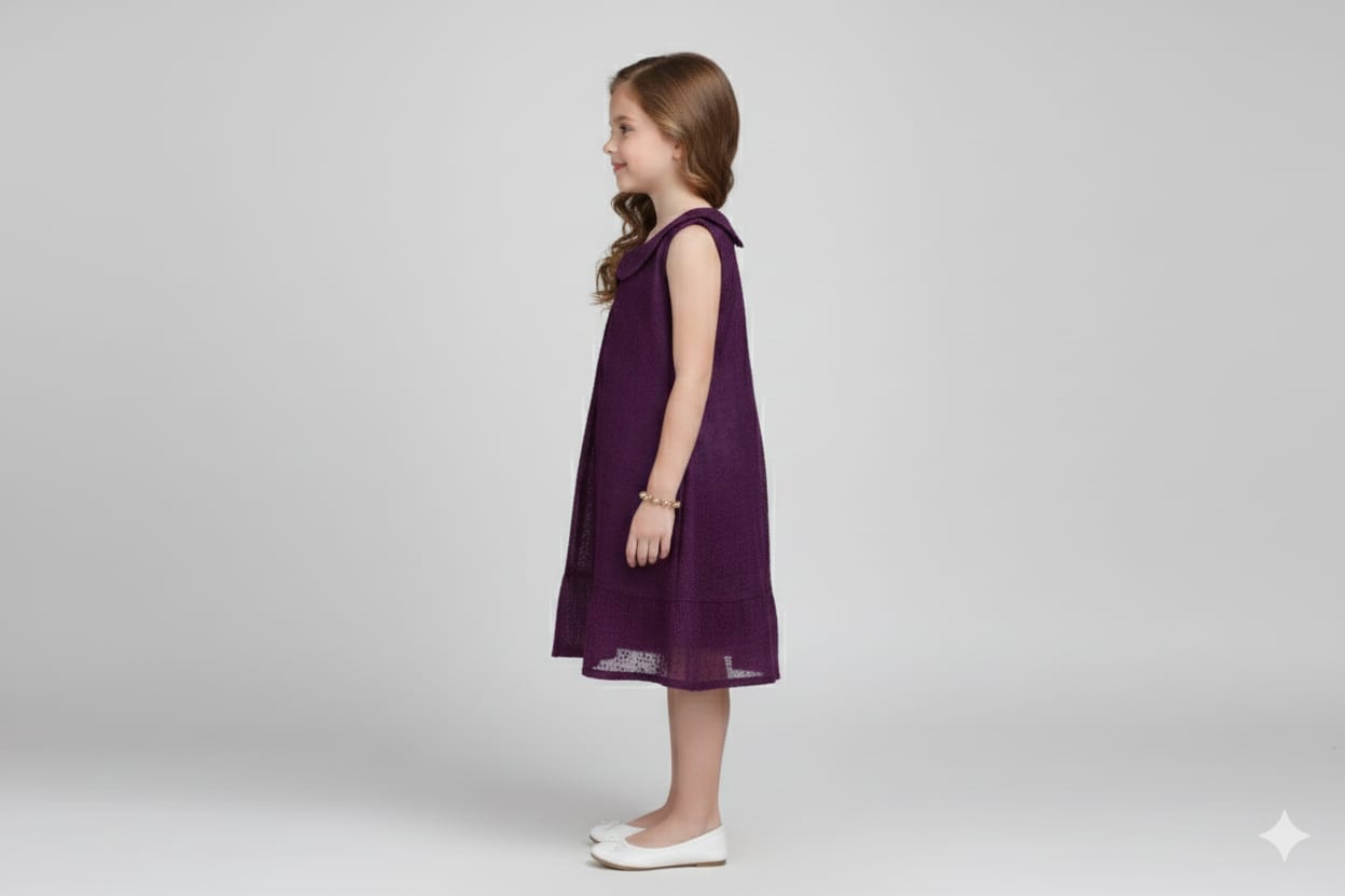 Girls Purple Embroidered A-Line Frock with Peter Pan Collar