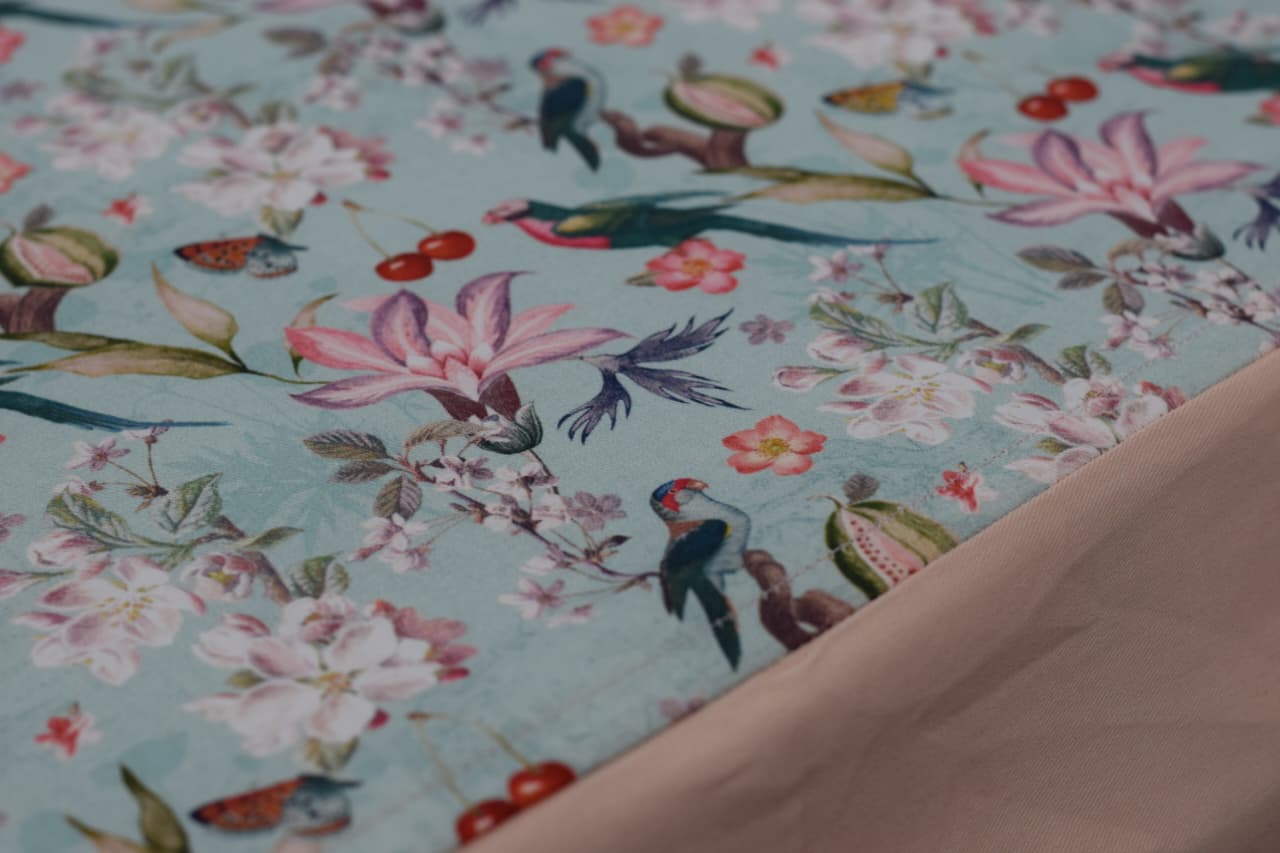 Floral Bird Print King Size Bedspread – Soft Cotton Feel, Elegant Home Décor