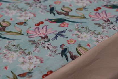 Floral Bird Print King Size Bedspread – Soft Cotton Feel, Elegant Home Décor