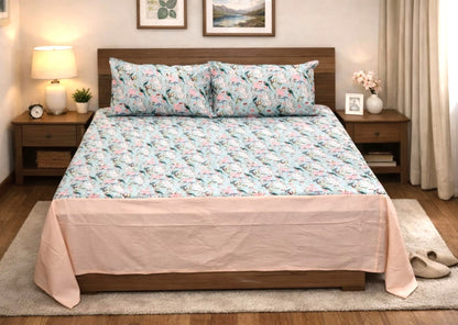 Floral Bird Print King Size Bedspread – Soft Cotton Feel, Elegant Home Décor