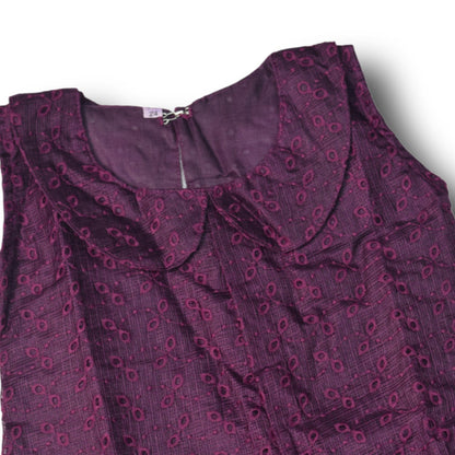 Girls Purple Embroidered A-Line Frock with Peter Pan Collar