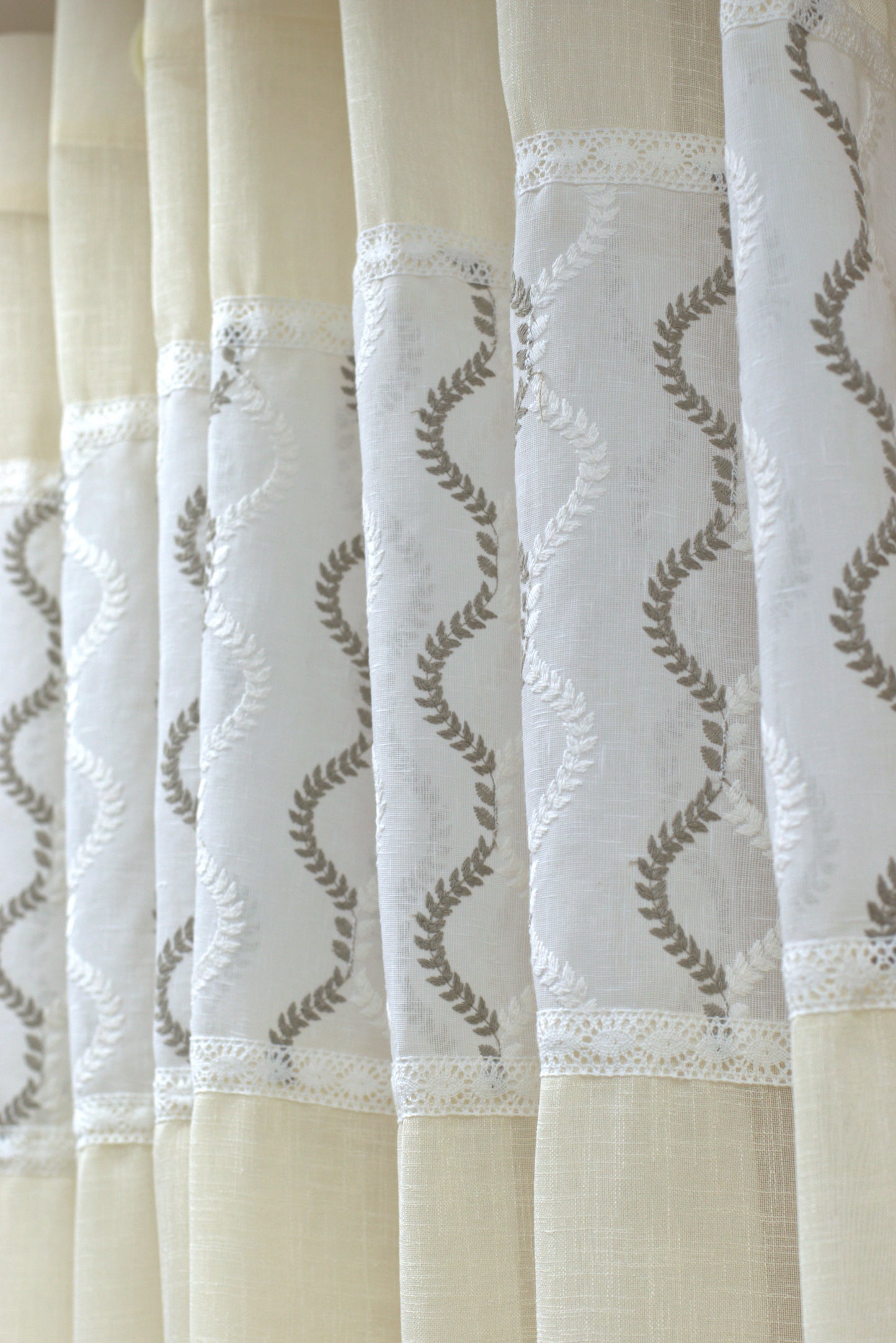 Elegant Ivory Semi-Linen Door Curtain 4×7 ft with Embroidered Panel