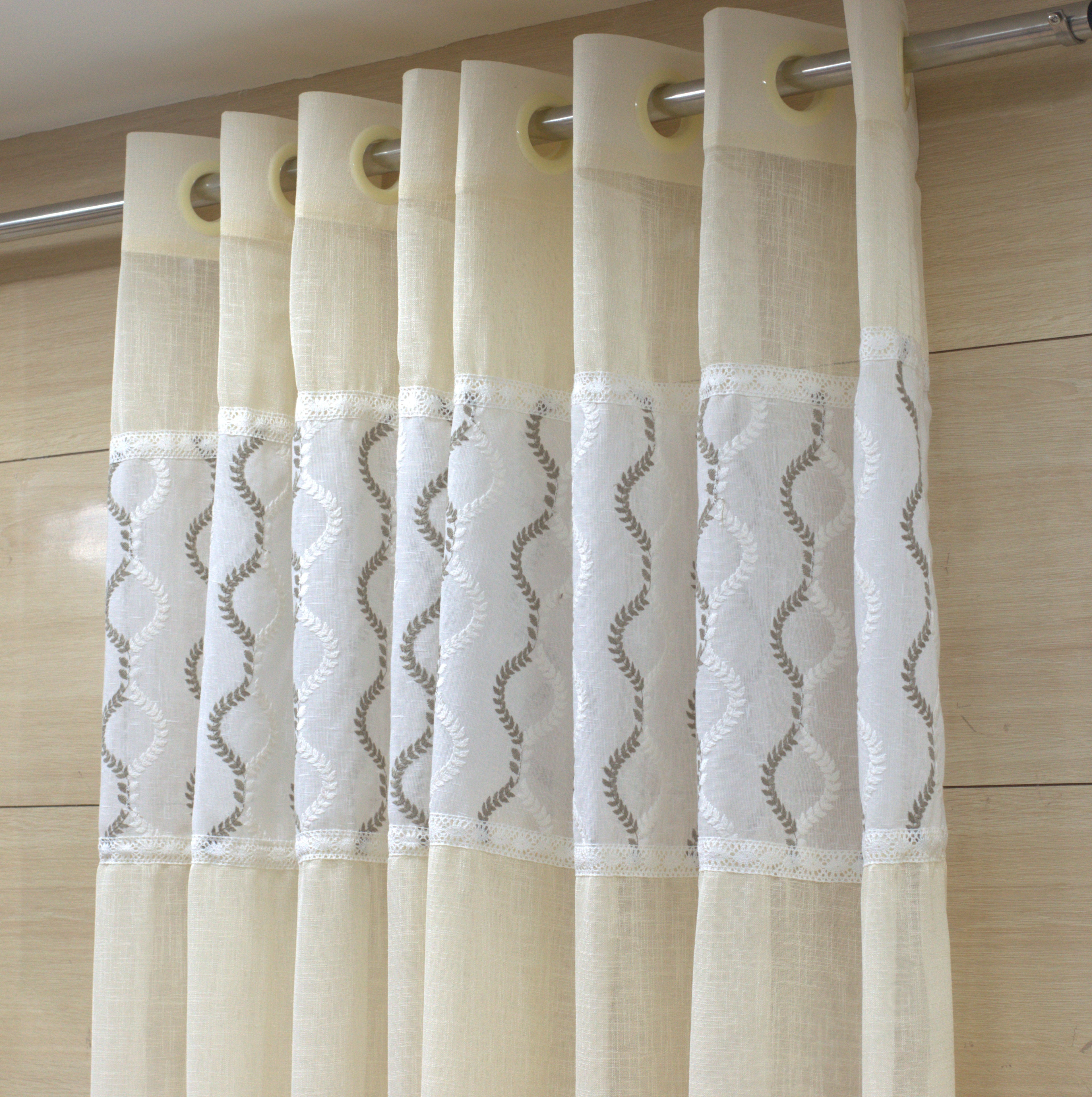 Elegant Ivory Semi-Linen Door Curtain 4×7 ft with Embroidered Panel