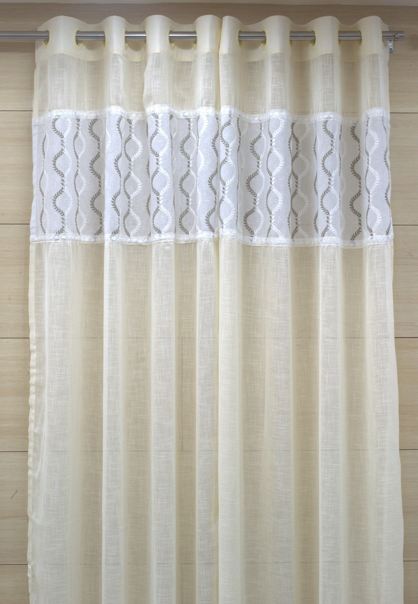 Elegant Ivory Semi-Linen Door Curtain 4×7 ft with Embroidered Panel