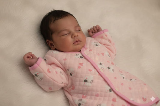 Soft Quilted Baby Jhabla – Pink Koala Print (3–6 Months)
