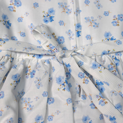 Girls Blue Floral Smocked Waist A-Line Frock with Peter Pan Collar