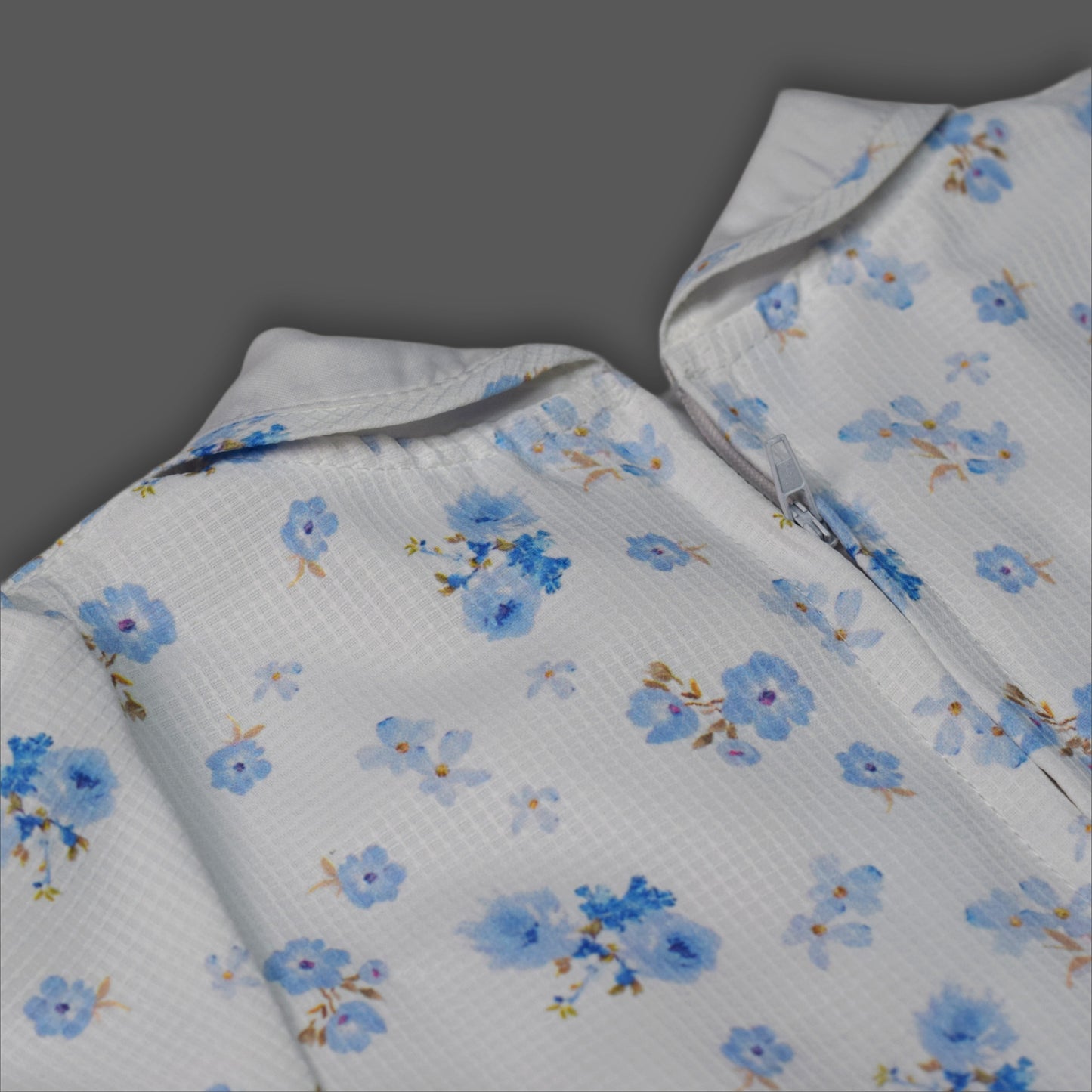 Girls Blue Floral Smocked Waist A-Line Frock with Peter Pan Collar