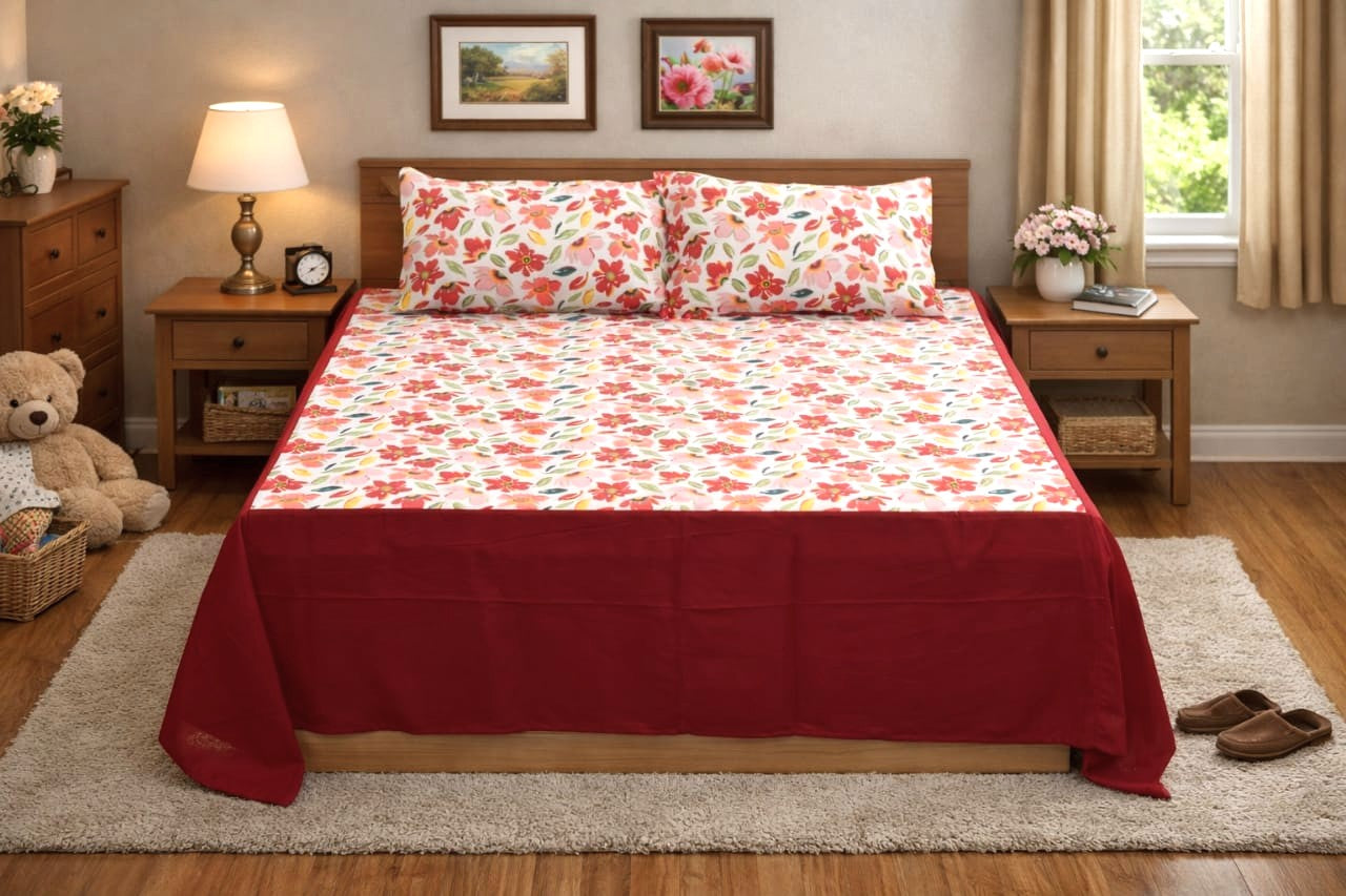 Elegant Floral Print King Size Bed Spread with Matching Pillow Covers