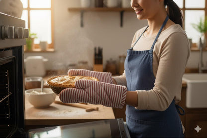 Red & White Striped Cotton Oven Gloves – Heat Resistant Kitchen Mitts (Set of 2)