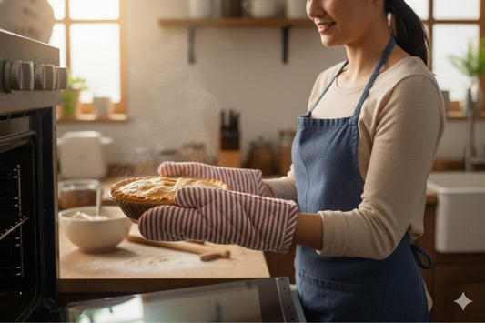 Red & White Striped Cotton Oven Gloves – Heat Resistant Kitchen Mitts (Set of 2)
