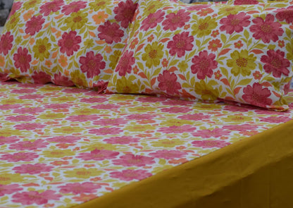 Floral Bloom King Size Bed Spread with Matching Pillow Covers – Soft Cotton Feel