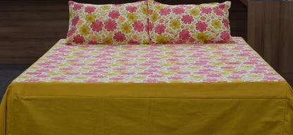 Floral Bloom King Size Bed Spread with Matching Pillow Covers – Soft Cotton Feel